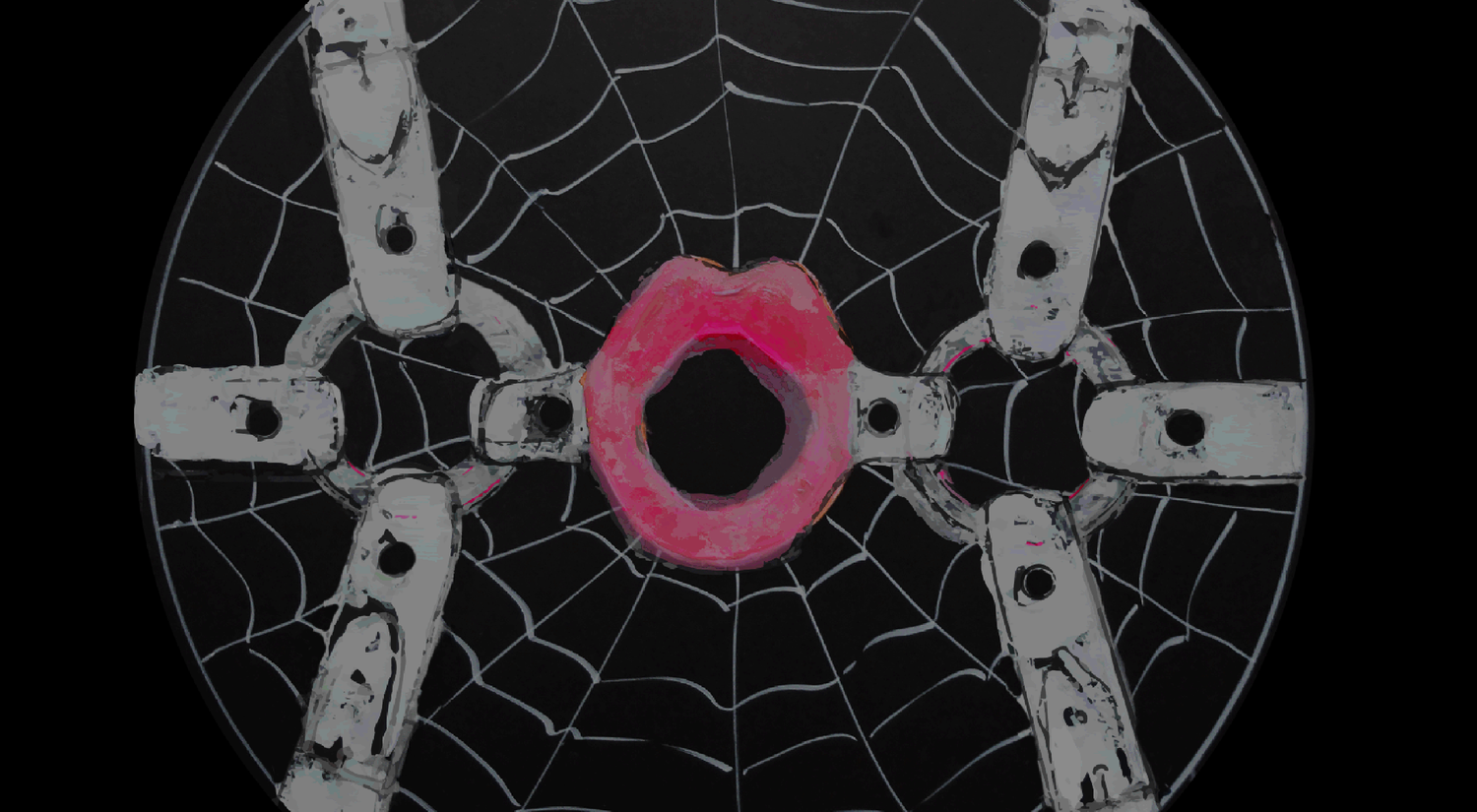 Circular image of a spider web within harness 
