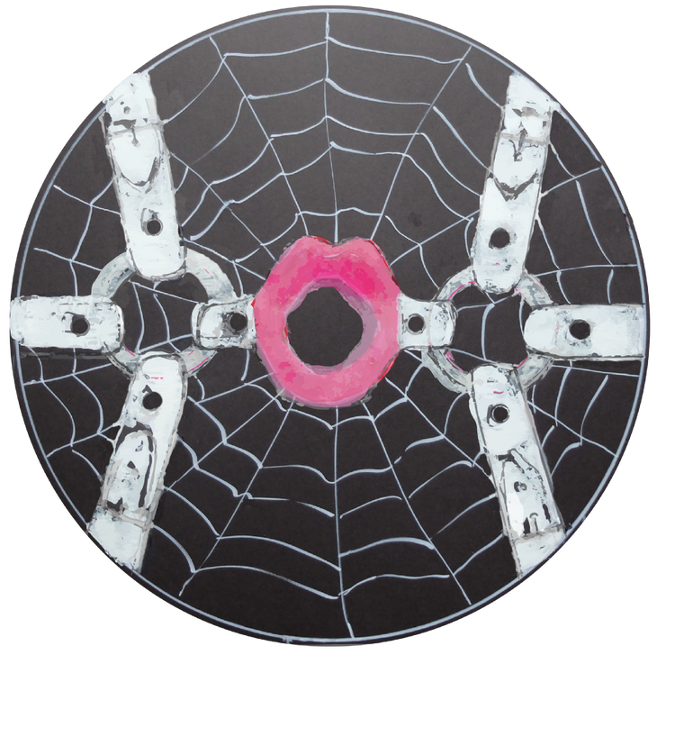 Circular image of a spider web within harness 