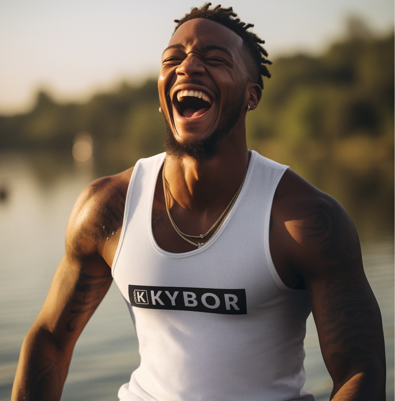 a-man-wearing-a-white-tank-top-with-the-kybor-logo