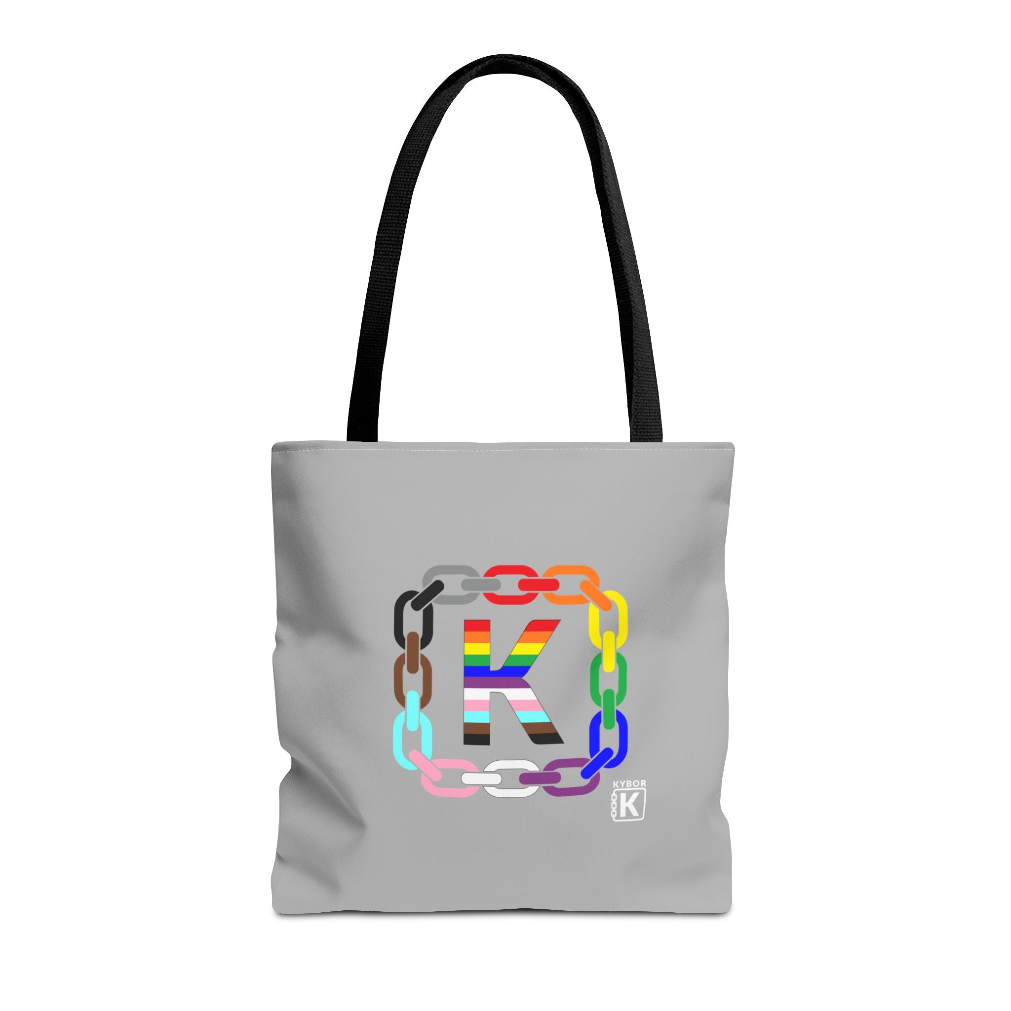 Tote Bag - Featuring The KYBOR Logo With Interlocking Chain Link In Pride Rainbow Colours