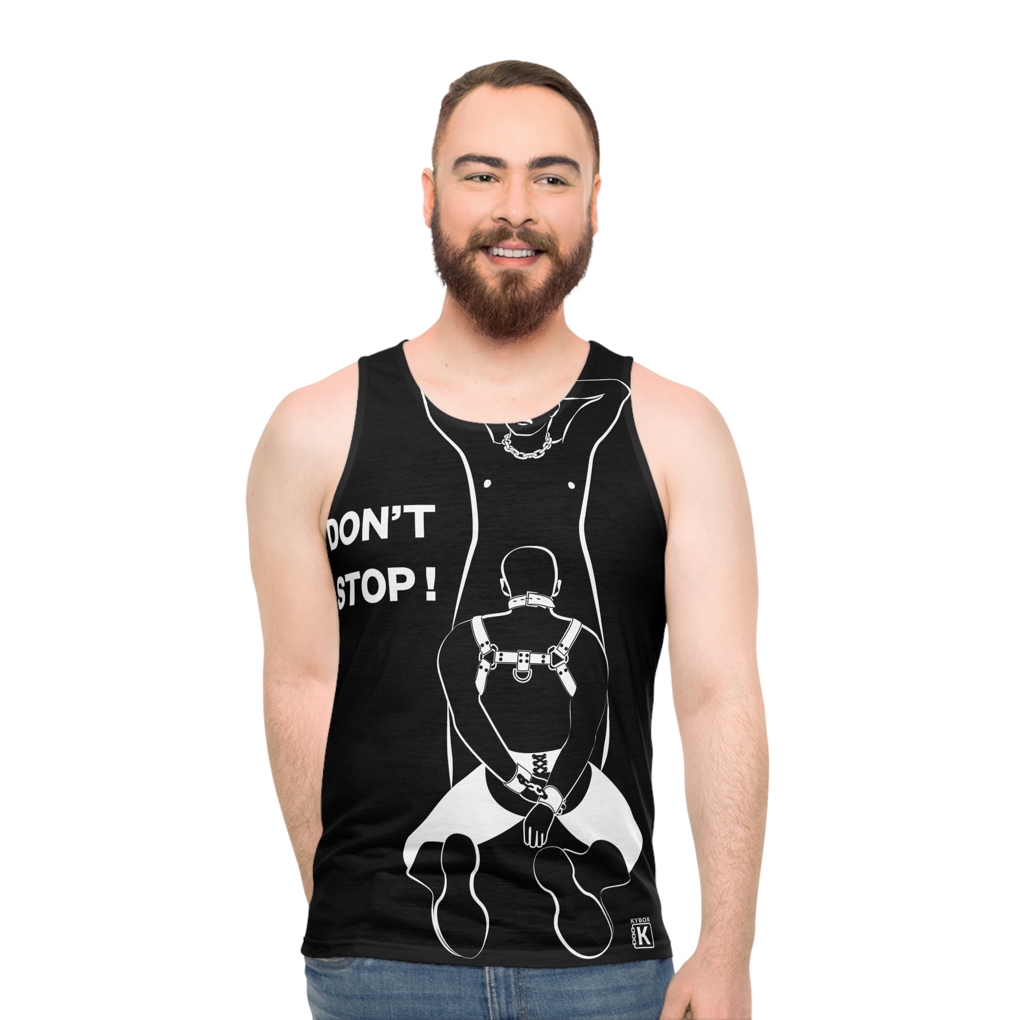 Tank Top - With Graphic Image Featuring a Stunning Design of Two Men and 'Don't Stop' Slogan