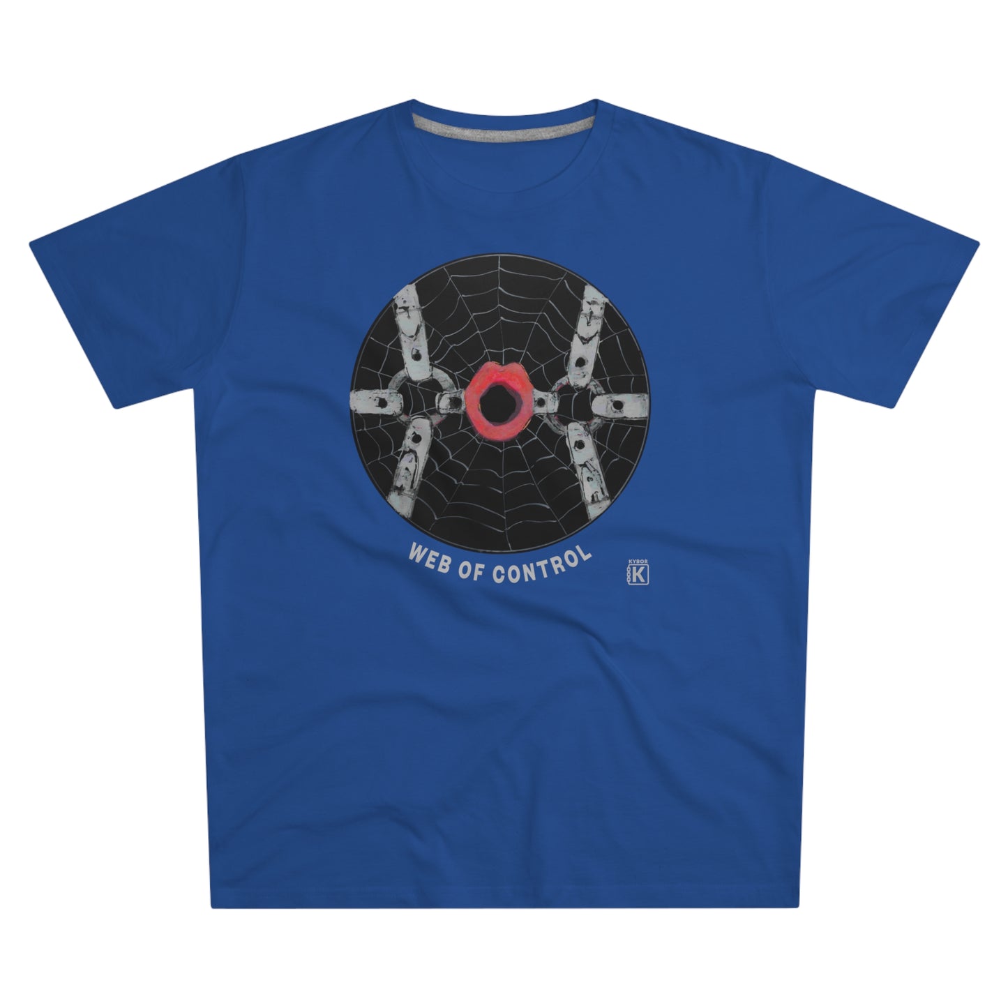 Blue t-shirt with a spider web design 