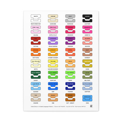 Code Colours swatch chart with various labeled colour samples on a white background