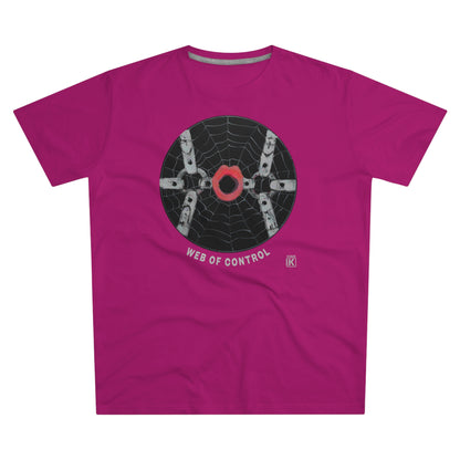 Pink t-shirt with a black circular design of a spider web