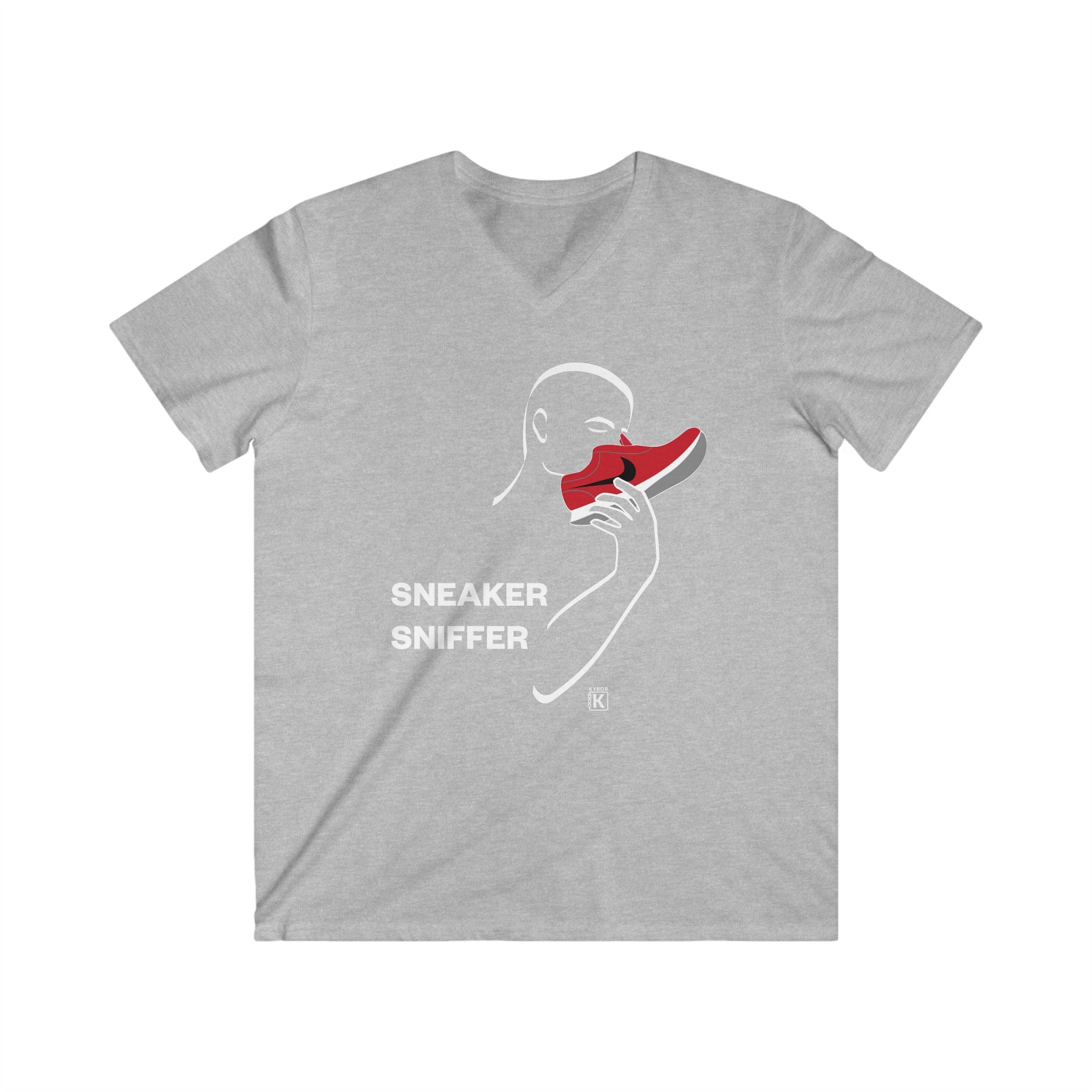 V-Neck T-Shirt - With Graphic and 'Sneaker Sniffer' Slogan