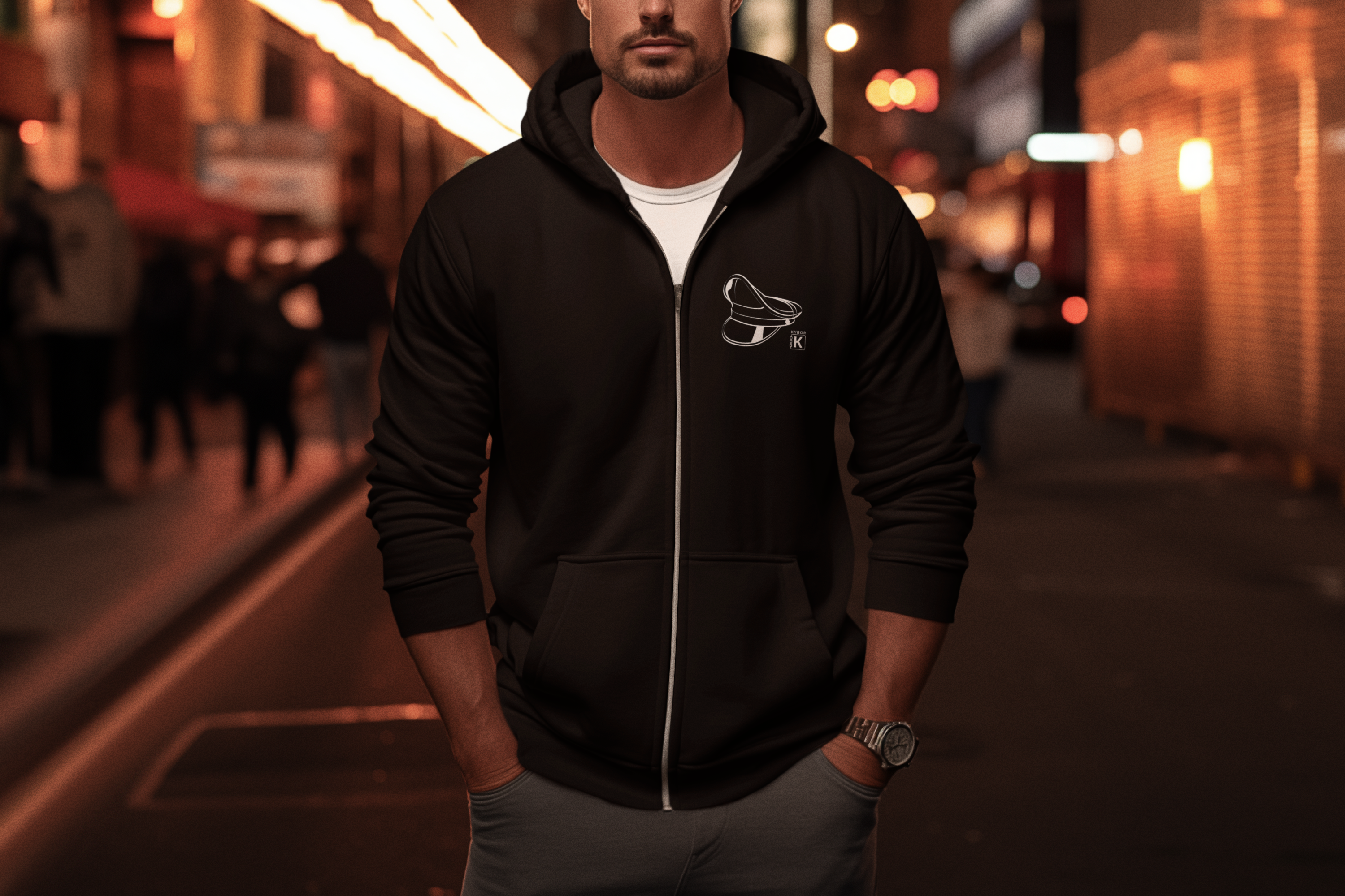 Men's Zip Hoodie - With 'Muir Cap' Image