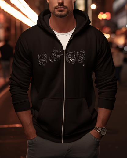 Graphic Pup Masks Zip Hoodie