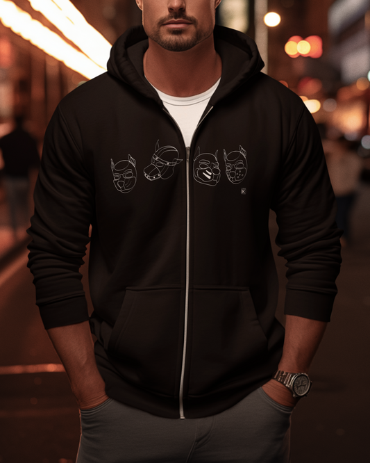 Graphic Pup Masks Zip Hoodie