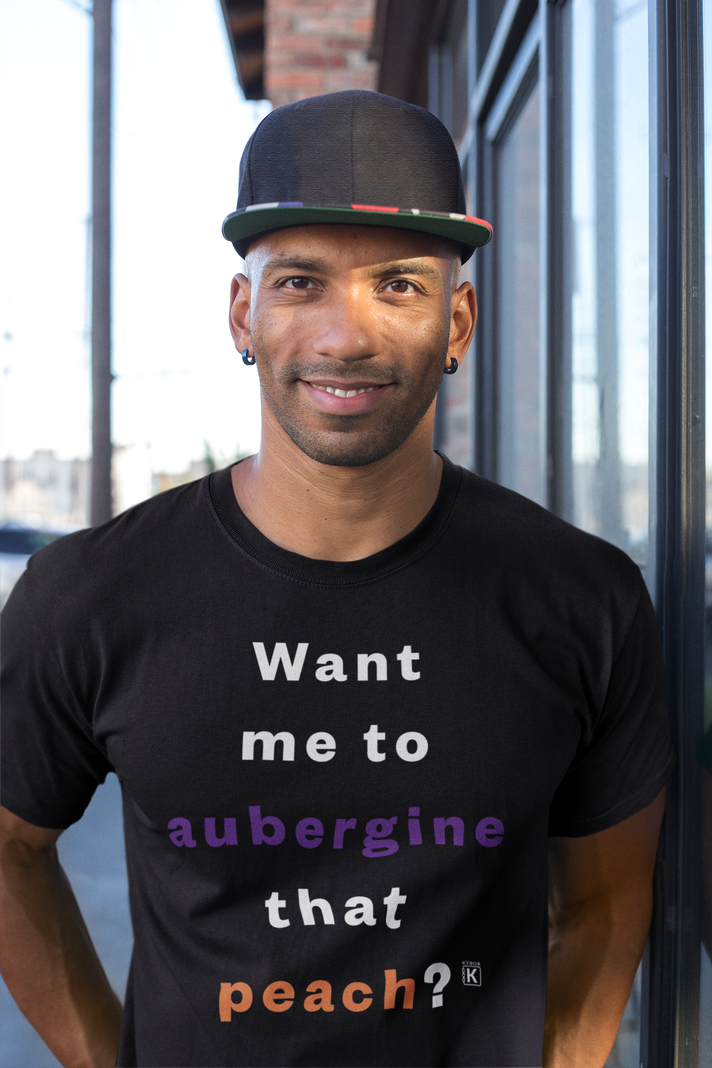 100% Cotton Crew-Neck T-shirt - With ‘Want Me To Aubergine That Peach?’ Slogan