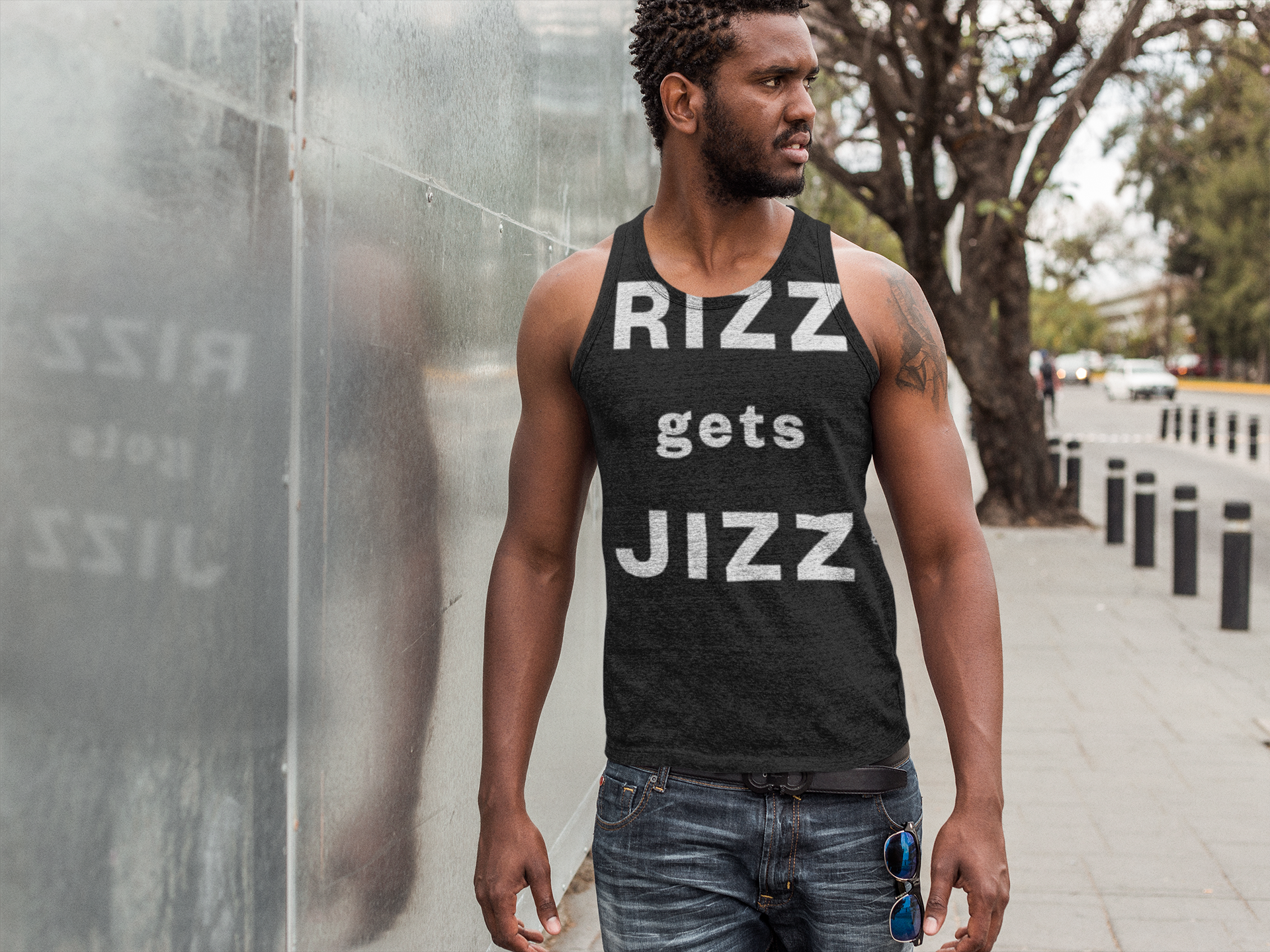 100% Cotton Crew-Neck T-shirt - With 'Rizz Gets Jizz' Slogan