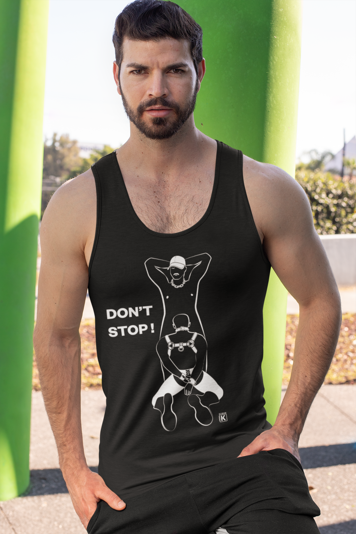 100% Cotton Soft-Style Tank Top - Featuring a Stunning Design of Two Men and 'Don't Stop' Slogan